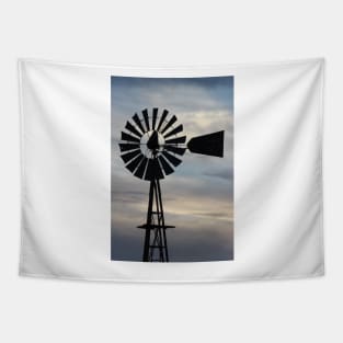 Kansas Windmill Silhouette with Sky Tapestry