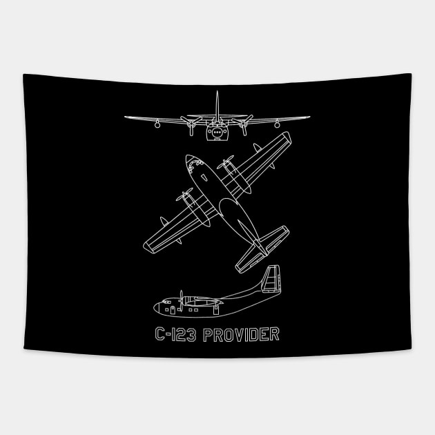 C-123 Provider American Military Transport Aircraft Plane Blueprints Diagrams Tapestry by Battlefields