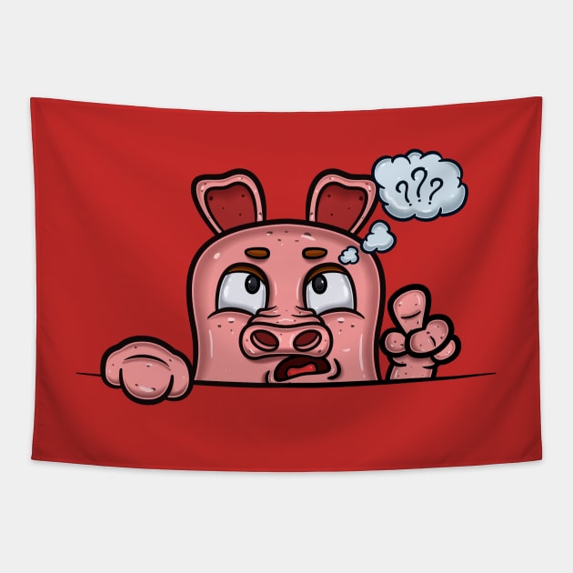 Pig Cartoon With Confused Face Expression Tapestry by tedykurniawan12