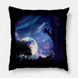 Beyond the Wall: A Nighttime Mountain Climb Pillow