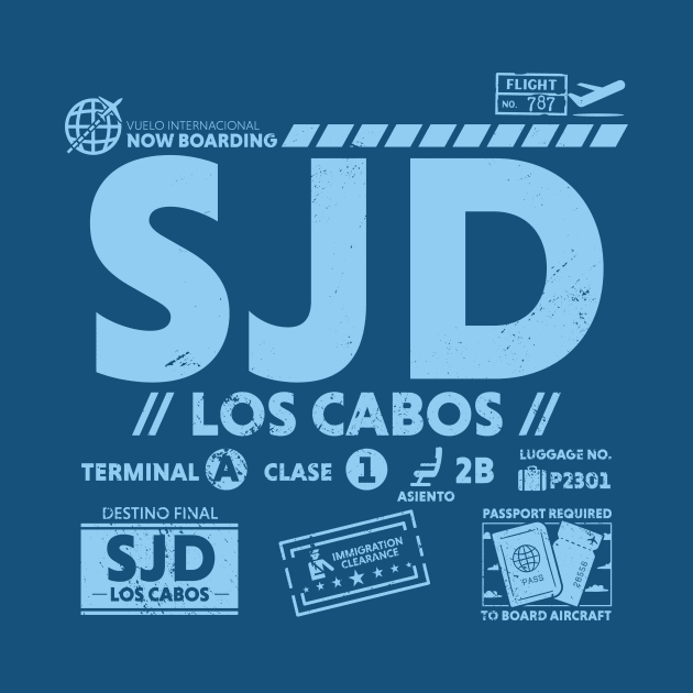 Vintage Los Cabos SJD Airport Code Travel Day Retro Travel Tag Mexico by Now Boarding