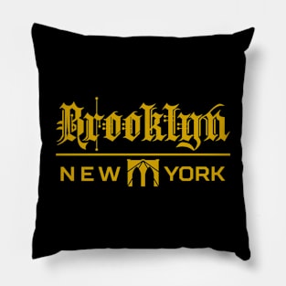 Old English Brooklyn New York - Metallic Gold Design - Brooklyn Merch Pillow