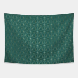 Teal and Gold Vintage Art Deco Fan Pattern Tapestry