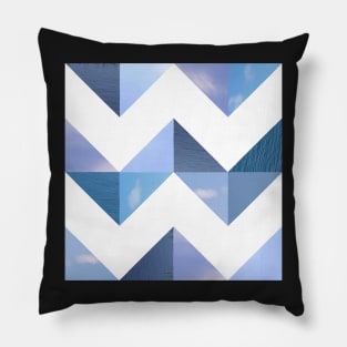 Geometric blue triangle pattern Water and Sky Photo Patchwork Pillow