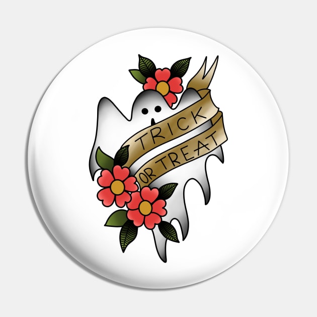 Halloween - Trick or Treat - Ghost - Traditional Tattoo Pin by ladyjrae