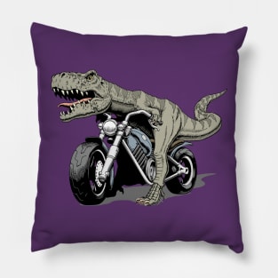 T-rex dinosaur riding a motorcycle Pillow