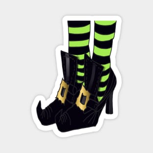 Witches Shoes with Lime Green and Black Stripe Sock Design Magnet