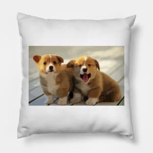 Corgi Puppies Digital Painting Pillow