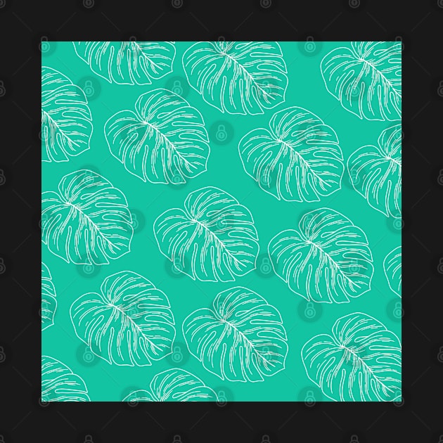 monstera tropical plant hawaii aloha print bright blue and white by maplunk