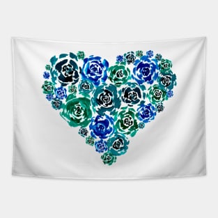 Turquoise Heart of Peonies Tapestry