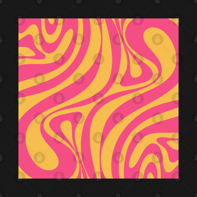 New Groove Retro Abstract Pattern Vertical in Hot Pink and Mustard Yellow by KierkegaardDesignStudio