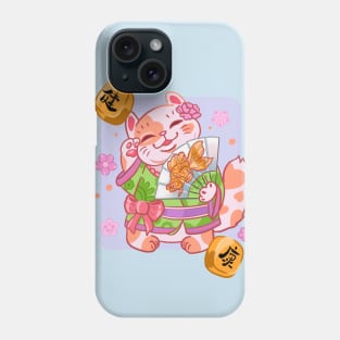 Nice cat. Japanese cat in flowers. money cat Phone Case