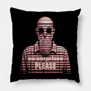 Male with glasses No Surprises Please Pillow