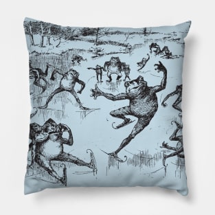 Cottagecore Frogs On The Ice, Charming Winter Fun, Frogs Ice Skating Pillow