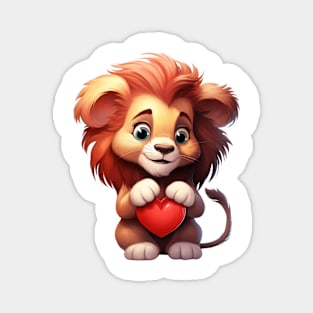 Valentine Lion Holding Heart Magnet