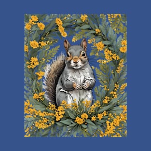 Kentucky Gray Squirrel With Yellow Flower Wreath T-Shirt