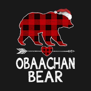 Red Plaid Obaachan Bear Santa Arrow Shirt Matching Pajama Family T-Shirt