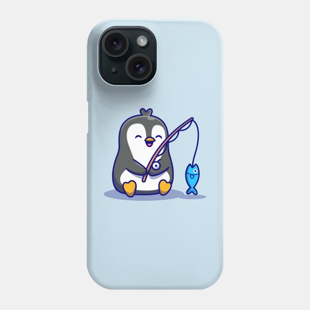 Cute Penguin Fishing Cartoon Phone Case by Catalyst Labs