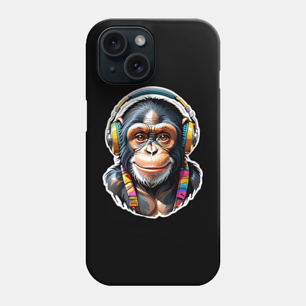 Happy Chimpanzee Headphones Phone Case by UniqueMe