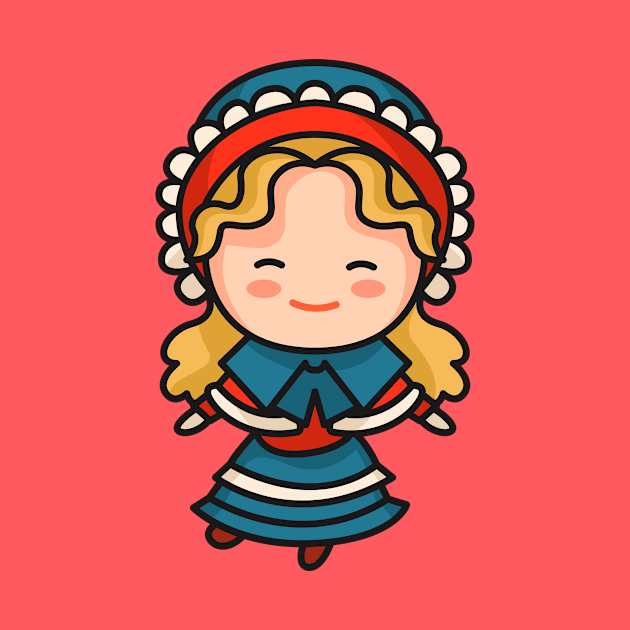 Cute British Victorian Era Girl in Traditional Clothing Cartoon by SLAG_Creative
