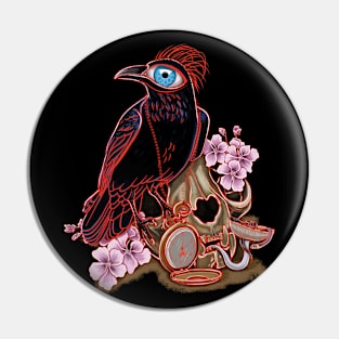 Red crow and skull cat Pin