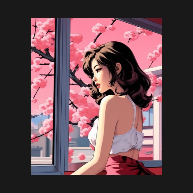 Japanese Girl Enjoying Cherry Blossom - Anime Drawing by AnimeVision