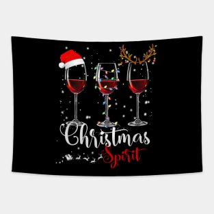 Christmas Spirit Funny Glasses Of Wine Santa Hat Reindeer Tapestry