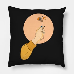 Female holding a plant in the hands Pillow