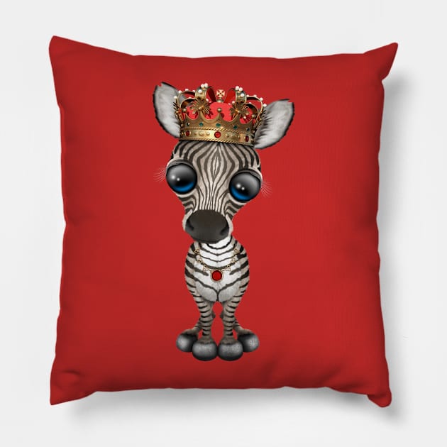 Cute Baby Zebra Wearing Crown Pillow by jeffbartels