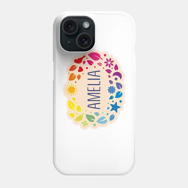 Amelia  name with colorful leaves Phone Case by WildMeART