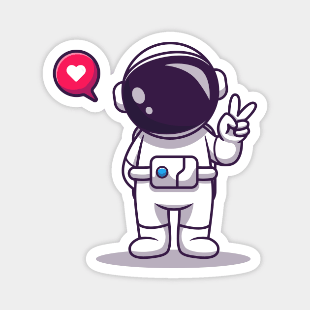 Cute Astronaut With Hand Peace Cartoon Magnet by Catalyst Labs