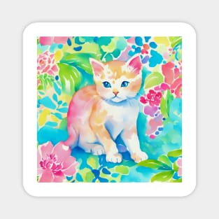 Preppy, cute ginger kitten in a garden watercolor Magnet
