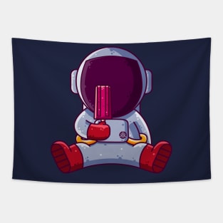 Cute Astronaut Eating Popsicle Cartoon Tapestry