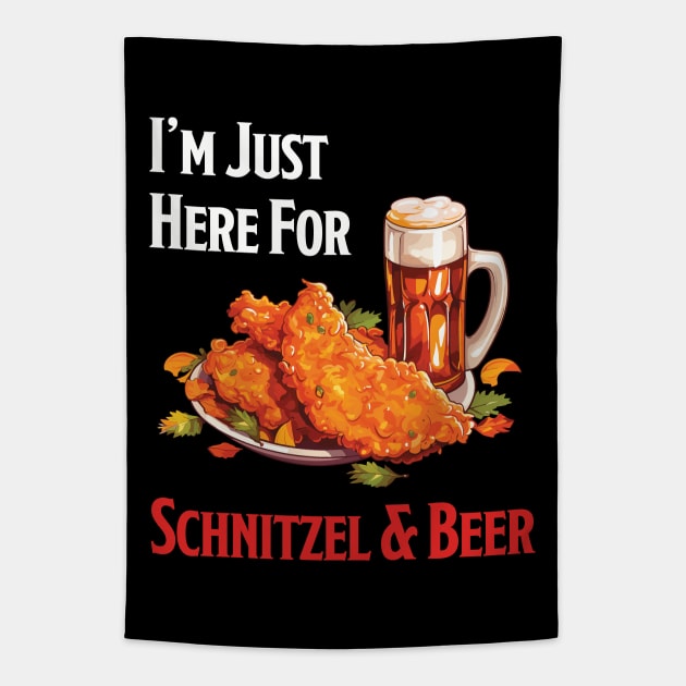 Oktoberfest I'm Just Here For Schnitzel & Beer Tapestry by PaulJus