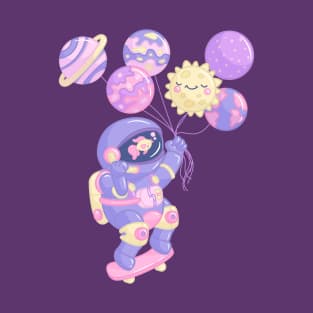 Kawaii astronaut with planet balloons T-Shirt