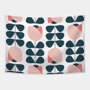 Retro Geometric Floral Pattern 1 in Baby Pink, Coral and Dark Blue Tapestry