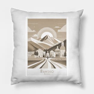 Minimal Vintage Retro Sepia Bansko Bulgaria Poster Pillow