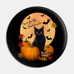 Black Cat Purr-Fectly Spooktacular Halloween Pin