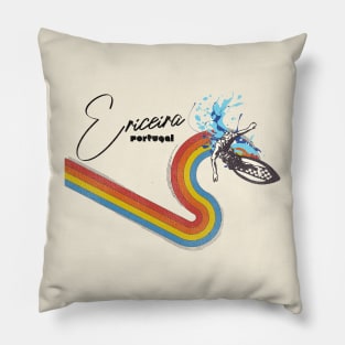 Retro 70s/80s Style Rainbow Surfing Wave Portugal Pillow