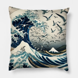 Kanagawa Wave Traditional Japanese Art - National Bird Day Pillow