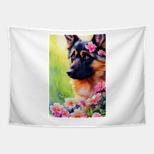 Watercolor german sheperd puppy Tapestry