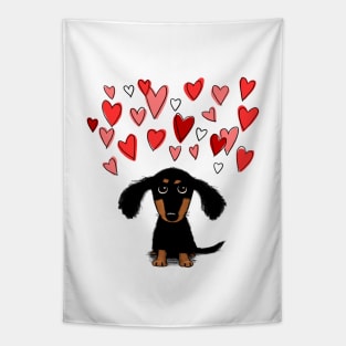 Cute Dachshund Puppy Dog with Valentine Hearts Tapestry