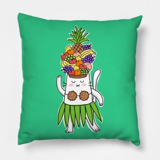 Hawaiian Dancer Cat With Tropical Fruit Hat Pillow