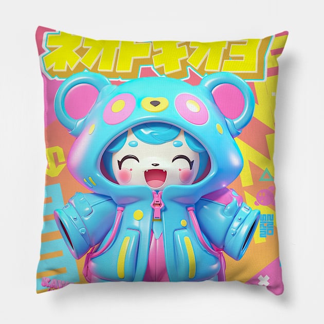 AKBLM - RAINBOW NIJI 虹 KUMA IS HAPPY ABOUT TSUYU SEASON 梅雨 | COLORFUL POP ART ANIME STYLE Pillow by AKBLM