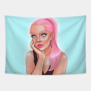 Pink Lips Pink Hair Girl Tapestry