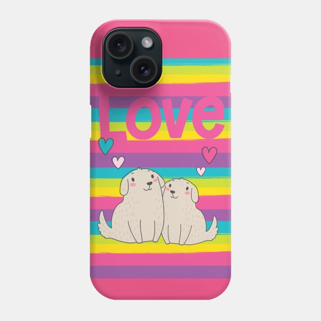 Valentine Rainbow Puppies Phone Case by TealFeatherCreations1