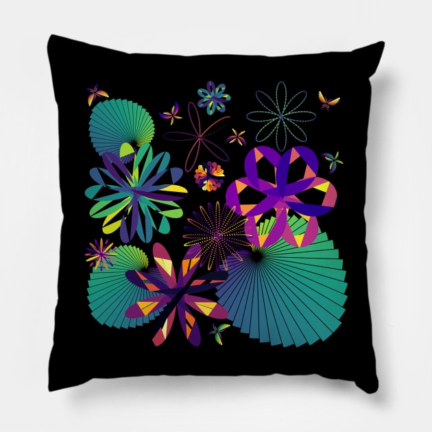 Data Flowers and Butterflies | Rose Curves Bar Charts Black Pillow by aRtVerse