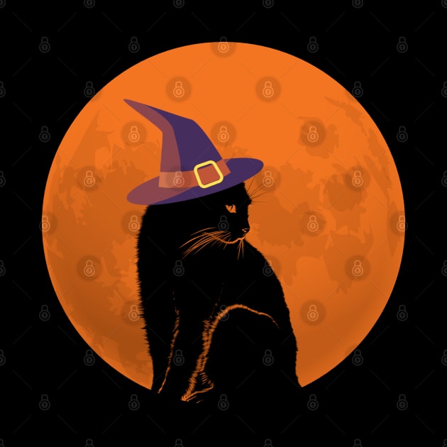 Black Witch Cat and Full Moon by dentikanys