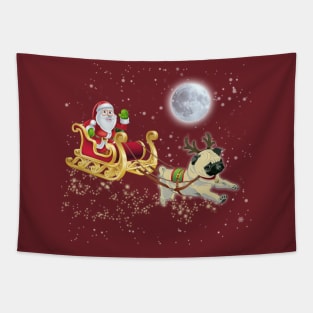 Reindeer Pug Dog with Santa Claus | Christmas Shirt For Women Men Tapestry