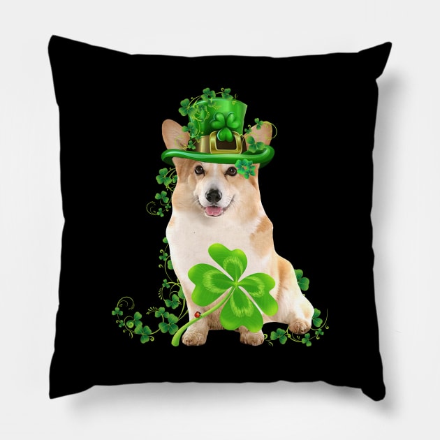 Lucky Corgi Shamrock St Patrick's Day Pillow by Benko Clarence